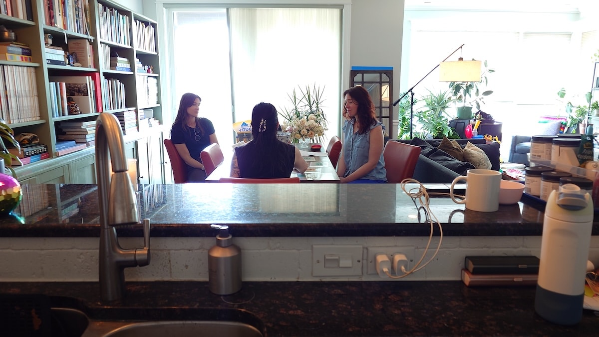 In-home interview session discussing household beverage routines and appliances