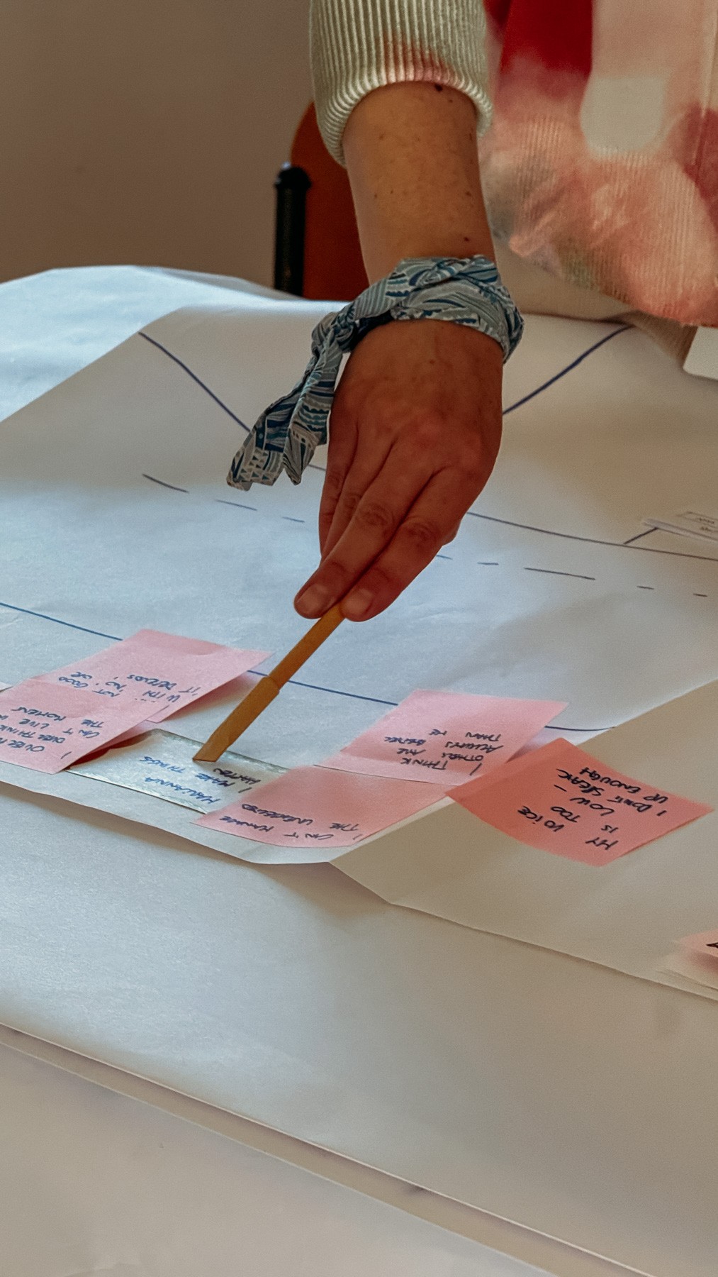 Participant demonstrating a household water container during in-home research